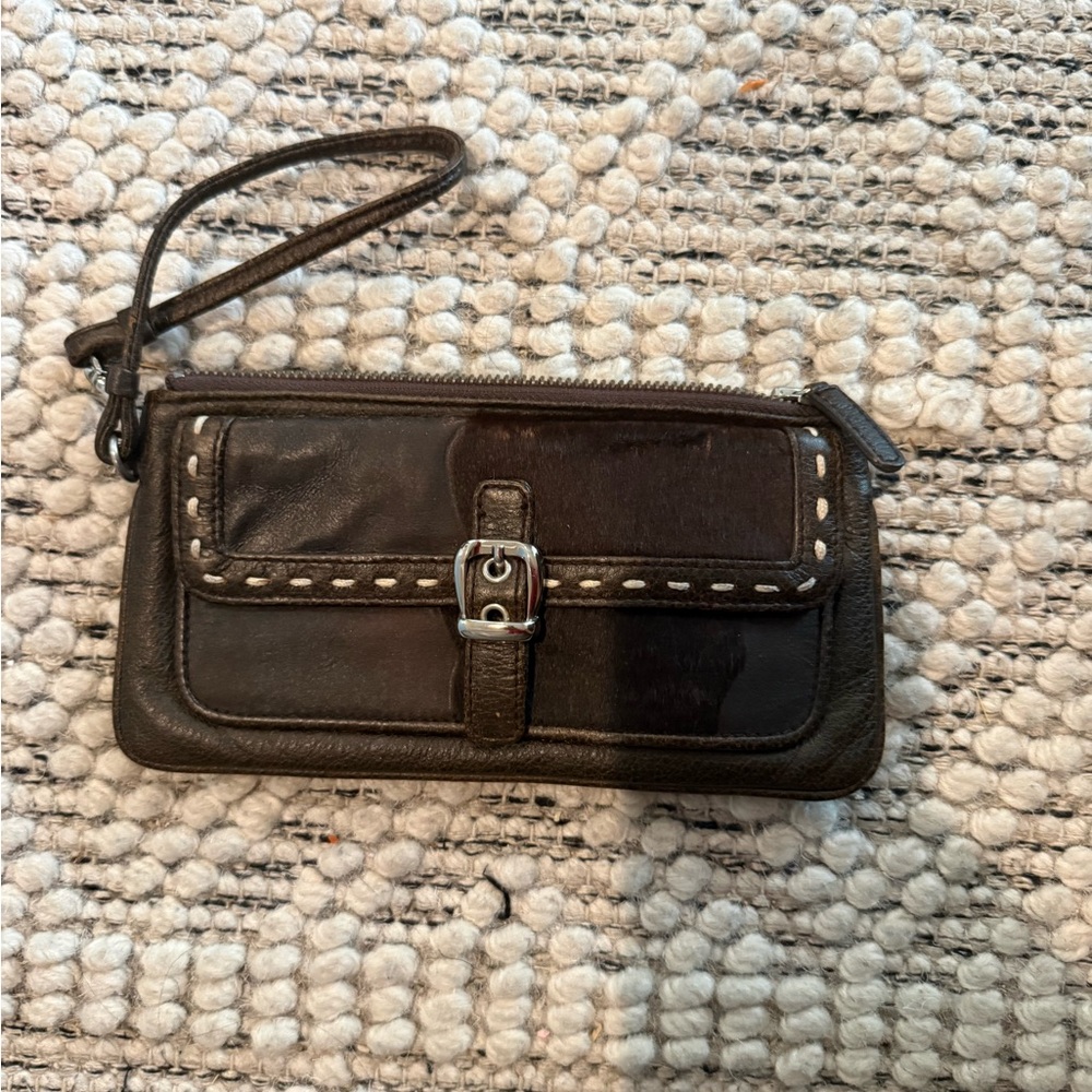 Isabella Fiore Brown Leather Wristlet Clutch